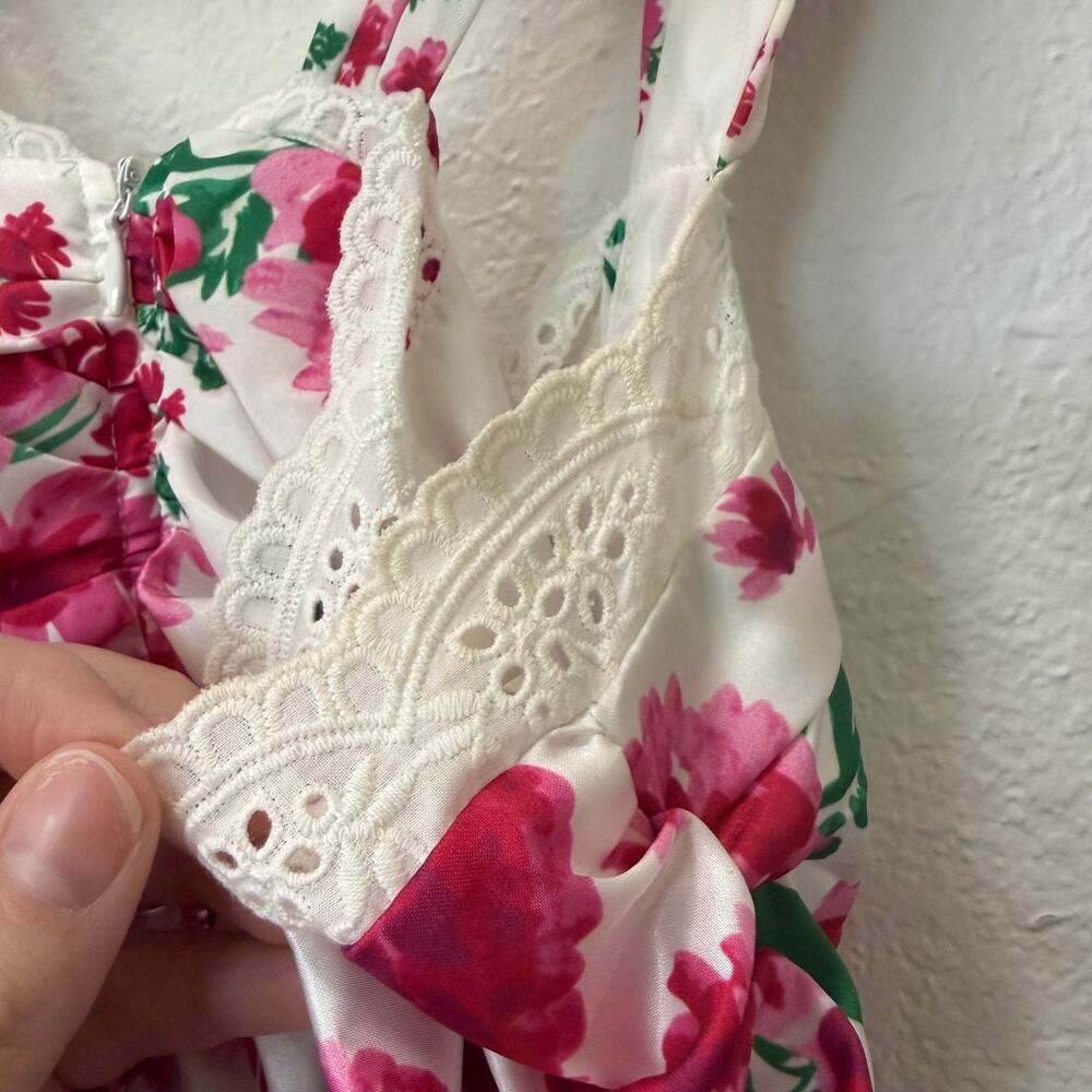 For Love & Lemons Petal Tank Mini Dress Floral Sz L Ruched Ruffle Garden Party - Picture 8 of 9